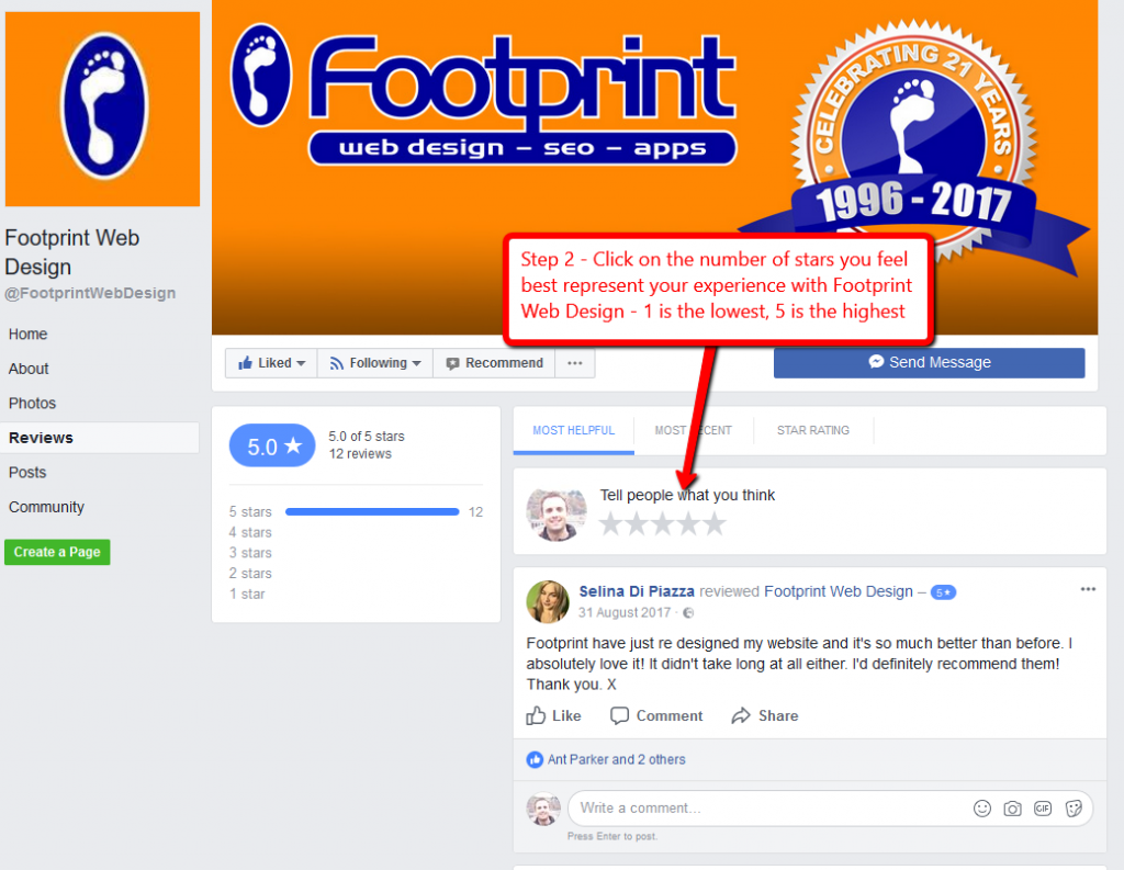 Step 2 - Leaving a review on facebook