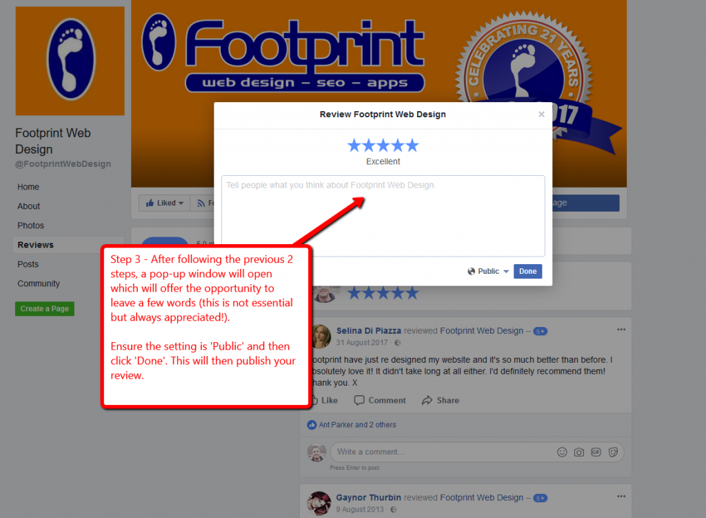 Step 3 - Leaving a review on facebook